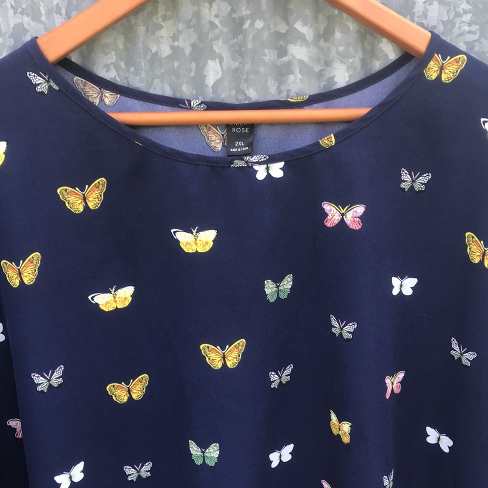 Rose Navy Butterfly Print Women's Blouse